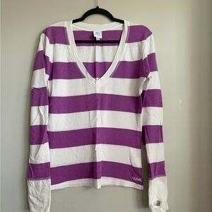 Rip Curl Purple and White Striped Long Sleeve Top